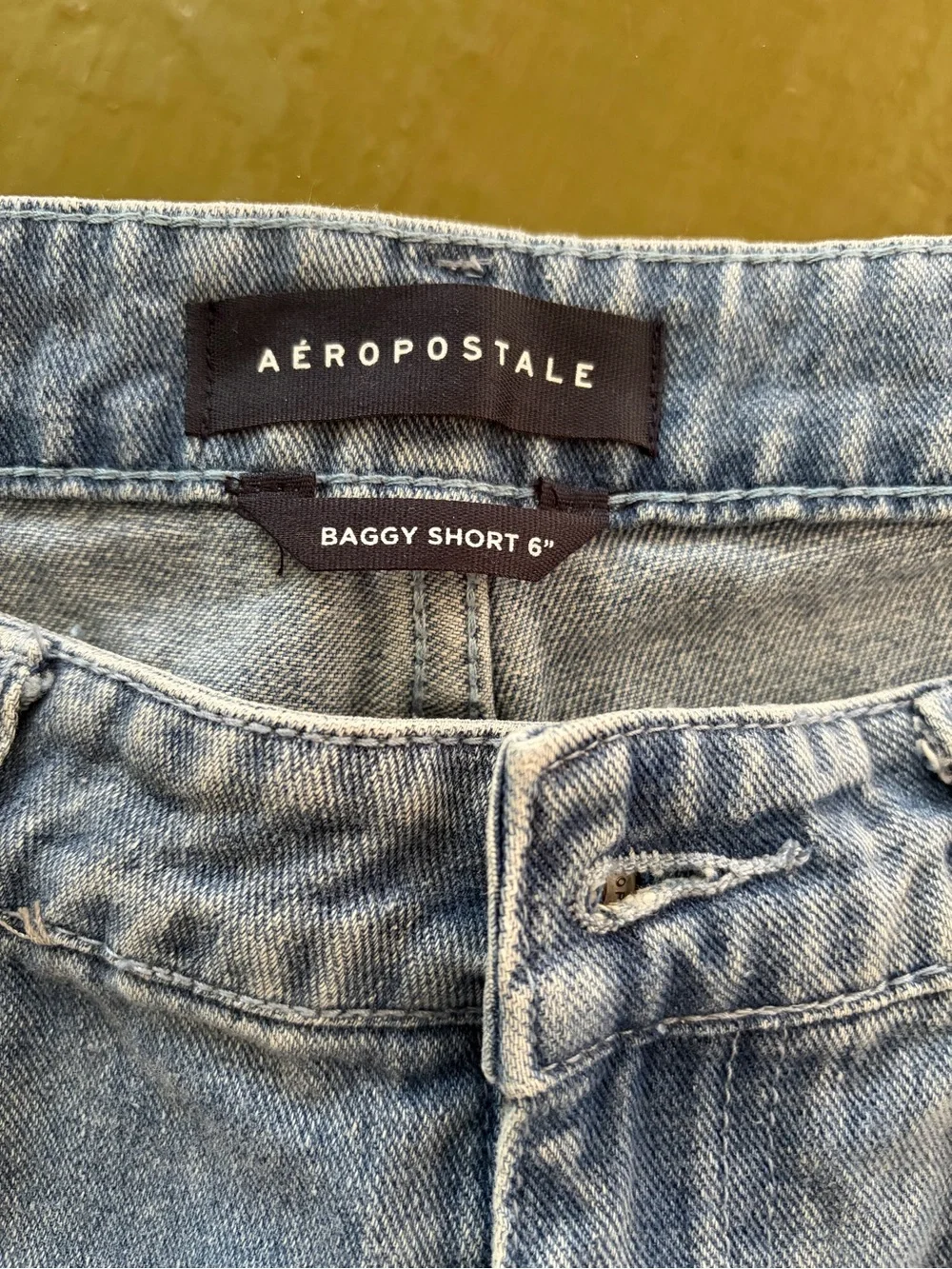 Aeropostale Baggy Shorts Size 6 Blue Denim Embroidered Floral Frayed Hem